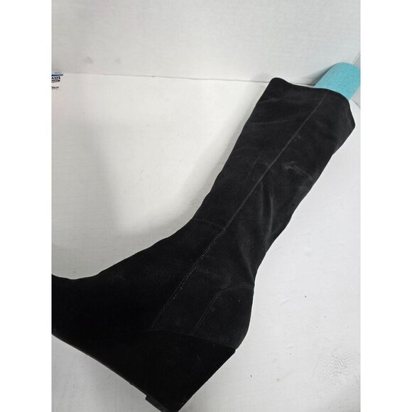 Via Spiga Black Suede Knee High Wedge Riding Boots - Picture 9 of 16